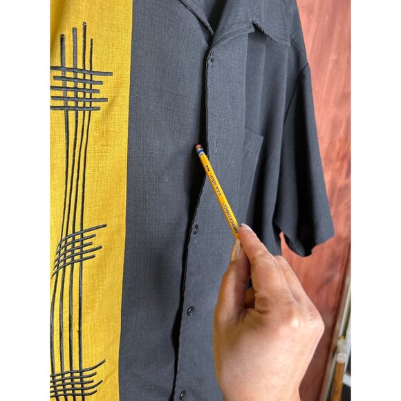 Steady Classics Mens 3X Black & Yellow Bowling Shirt With Embroidered Stripe Des - Picture 4 of 9